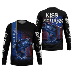 Kiss My Bass Patriotic Fishing Shirt, SPF Shirt, Funny Fishing Shirt, Fishing Shirts For Men, Bass Fishing