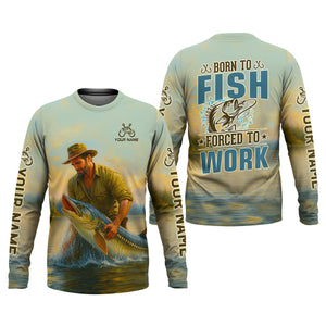Born To Fish Forced To Work SPF Shirt For Men, Funny Fishing Shirt, Gift For Fisherman