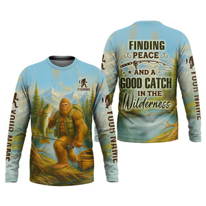 Finding Peace And A Good Catch In The Wilderness Bigfoot Fishing UPF Shirts, Gift For Fisherman