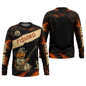Pumpkin Fishing SPF Shirt, Halloween Fishing Men Jersey, Funny Fishing Shirt, Presents For Fishermen