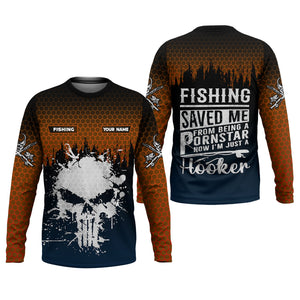 Fishing Saved Me From Being A Pornstar Hexagon Pattern SPF Shirt, Funny Fishing Shirt, Gift For Fisherman