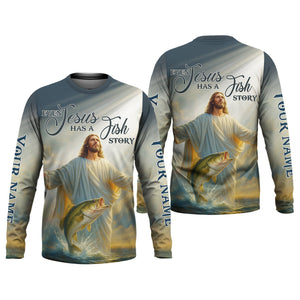 Even Jesus Has A Fish Story Funny Fishing Shirt, SPF Shirt For Men, Men Long Sleeve Shirt