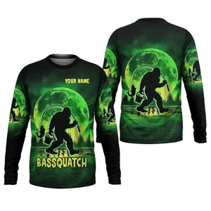 Bassquatch Green Neon Bigfoot Fishing Shirt, SPF Shirt For Men, Gift For Fisherman, Bass Fishing