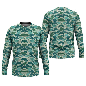 Green Camo Performance Fishing Shirts, SPF Shirt For Men, Hooded Fishing Shirt, Fishing Shirts For Men