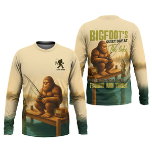 Bigfoot's Quiet Day At The Lake Fishing UPF Shirts, Funny Fishing Shirt, Presents For Fishermen