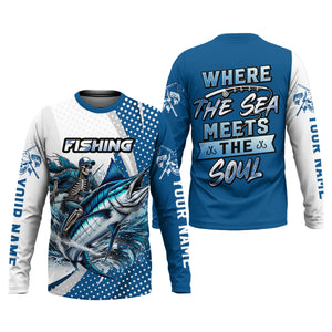 Skeleton Fishing Shirts, Where The Sea Meets The Soul, SPF Long Sleeve Shirts, Fishing Shirts For Men