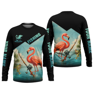 Flamingo Fishing, Hooded UPF Shirt, Funny Fishing Shirt, Men Jersey, Presents For Fishermen