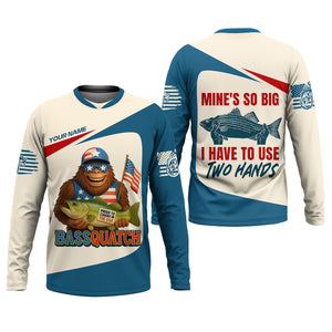Bassquatch Mine's So Big I Have To Use Two Hands Patriotic Fishing Shirt, Funny Fishing Shirt