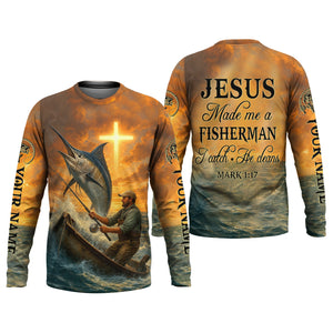 I Catch He Cleans, Bible Verse T-Shirt, Funny Fishing Shirt, SPF Shirt For Men, Gift For Fisherman