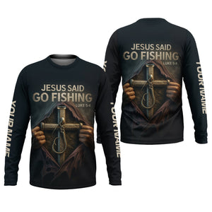 Jesus Said Go Fishing SPF Long Sleeve Shirts, Jesus Fishing Shirt, Fishing Shirts For Men, Fisherman Gift