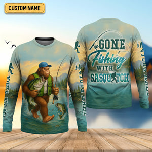 Gone Fishing With Sasquatch, Fishing Shirts, SPF Long Sleeve Shirts, Fishing Shirts For Men
