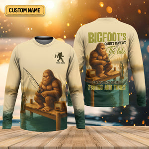 Bigfoot's Quiet Day At The Lake Fishing UPF Shirts, Funny Fishing Shirt, Presents For Fishermen