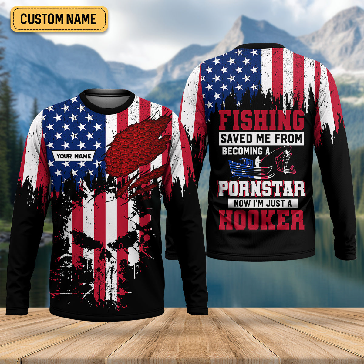 Fishing Saved Me From Becoming A Pornstar Patriotic Fishing UPF Shirts, Funny Fishing Shirt, Fishing Shirts For Men