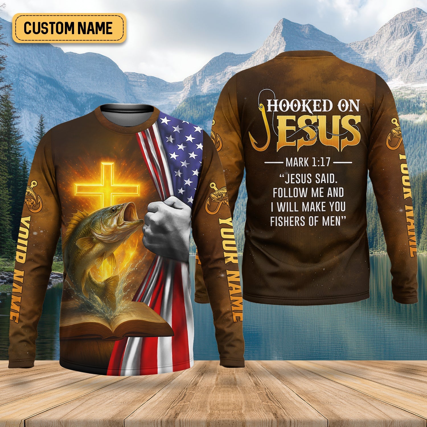 Hooked On Jesus Mathew 4:19 Fishing UPF Shirts, Jesus Fishing Shirt, Fishing Shirt For Men