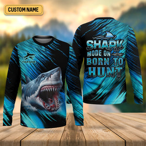 Shark Fishing UPF Shirts, Shark Mode On Born To Hunt, Funny Fishing Shirt, Gift For Fisherman