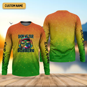 Show Me Your Bobbers Shirt, Green Yellow Orange Men Fishing Shirt, Funny Fishing Shirt, SPF Shirt