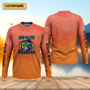 Show Me Your Bobbers Shirt, Orange Neon Men Fishing Shirt, Funny Fishing Shirt, SPF Shirt
