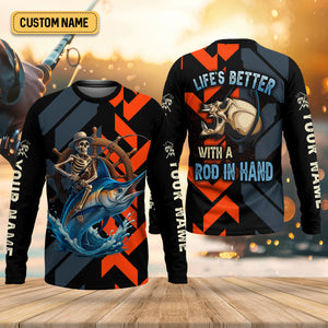 Life's Better With A Rod In Hand SPF Shirts, Marlin Fishing Shirts For Men, Funny Fisherman Gift