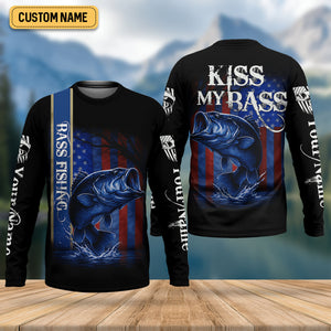 Kiss My Bass Patriotic Fishing Shirt, SPF Shirt, Funny Fishing Shirt, Fishing Shirts For Men, Bass Fishing