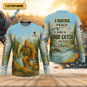 Finding Peace And A Good Catch In The Wilderness Bigfoot Fishing UPF Shirts, Gift For Fisherman