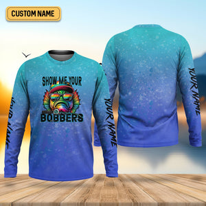 Show Me Your Bobbers Shirt, Blue Neon Men Fishing Shirt, Funny Fishing Shirt, SPF Shirt