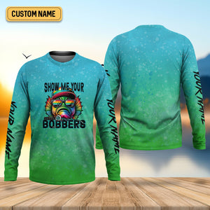 Show Me Your Bobbers Shirt, Green Blue Neon Men Fishing Shirt, Funny Fishing Shirt, SPF Shirt