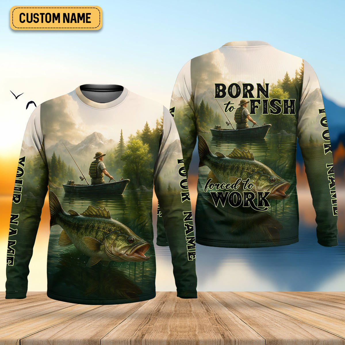 Born To Fish Forced To Work Fishing SPF Shirts, Custom Fishing Shirts, Fishing Shirts For Men, Funny Fisherman Gift