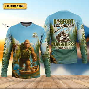 Bigfoot Legendary Adventures Await Bass Fishing Shirt, Funny Fishing Shirt, Presents For Fishermen