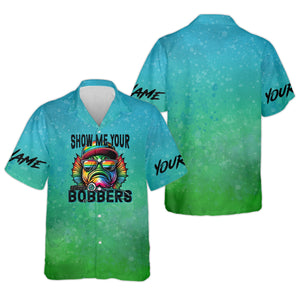 Show Me Your Bobbers Shirt, Green Blue Neon Men Fishing Shirt, Funny Fishing Shirt, SPF Shirt