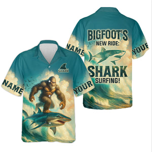 Bigfoot's New Ride Shark Surfing Fishing UPF Shirts, Funny Fishing Shirt, Women Fishing Shirt