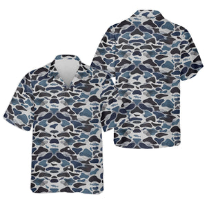 Blue Camo Performance Fishing Shirts, SPF Shirt For Men, Hooded Fishing Shirt, Fishing Shirts For Men
