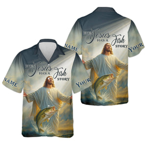 Even Jesus Has A Fish Story Funny Fishing Shirt, SPF Shirt For Men, Men Long Sleeve Shirt