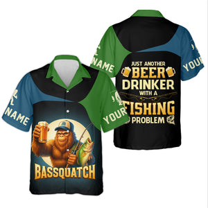 Bassquatch Just Another Beer Drinker With A Fishing Problem Funny Fishing UPF Shirts, Gift For Fisherman