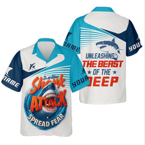 Deep Blue Shark Attack, Unleashing The Beast Of The Deep Fishing UPF Shirts, Mens Fishing Shirts Long Sleeve