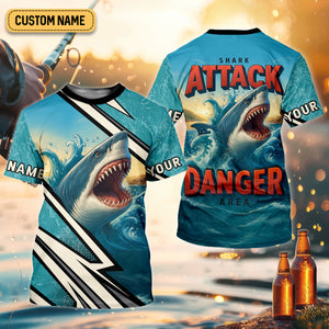 Shark Fishing SPF Shirts, Shark Attack Danger Area Fishing Shirts For Men, Funny Fisherman Gift