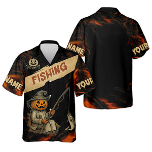 Pumpkin Fishing SPF Shirt, Halloween Fishing Men Jersey, Funny Fishing Shirt, Presents For Fishermen