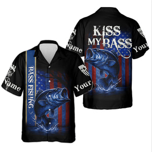 Kiss My Bass Patriotic Fishing Shirt, SPF Shirt, Funny Fishing Shirt, Fishing Shirts For Men, Bass Fishing