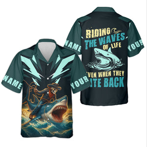 Riding The Waves Of Life Even When They Bite Back SPF Shirt, Funny Fishing Shirt, Female Fishing Shirts