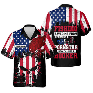 Fishing Saved Me From Becoming A Pornstar Patriotic Fishing UPF Shirts, Funny Fishing Shirt, Fishing Shirts For Men