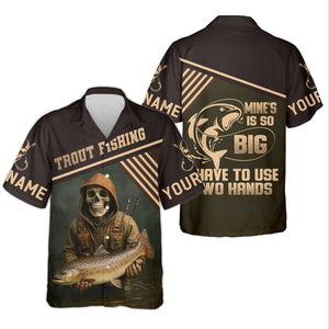 Mine's So Big I Have To Use Two Hands SPF Shirts, Trout Fishing Shirts, Fishing Shirts For Men, Funny Fisherman Gift