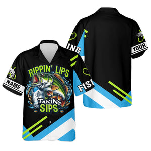 Rippin' Lips Taking Sips SPF Long Sleeve Shirts, Beer Fishing Shirt, Funny Fishing Shirt, Fishing Shirts For Men