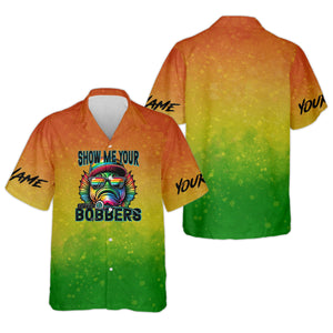 Show Me Your Bobbers Shirt, Green Yellow Orange Men Fishing Shirt, Funny Fishing Shirt, SPF Shirt