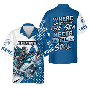 Skeleton Fishing Shirts, Where The Sea Meets The Soul, SPF Long Sleeve Shirts, Fishing Shirts For Men