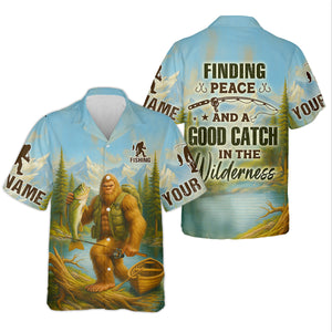 Finding Peace And A Good Catch In The Wilderness Bigfoot Fishing UPF Shirts, Gift For Fisherman