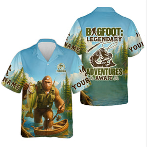 Bigfoot Legendary Adventures Await Bass Fishing Shirt, Funny Fishing Shirt, Presents For Fishermen