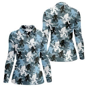Bigfoot Blue Camo Fishing SPF Shirts, Bassquatch Fishing Shirts, Fishing Shirts For Women, Ladies Fishing Shirts