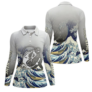 Great Wave Bass Fishing Long Sleeve, Women Fishing Shirt, SPF Long Sleeve Shirts Womens