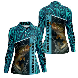 Teal Blue Tournament Fishing Shirts, SPF Long Sleeve Shirts Womens, Female Fishing Shirts