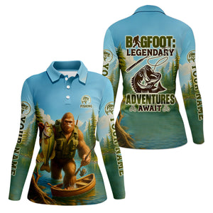 Bigfoot Legendary Adventures Await Bass Fishing Shirt, Funny Fishing Shirt, SPF Shirt, Female Fishing Shirts