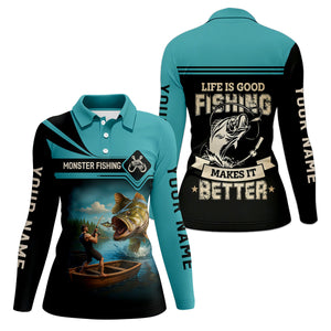Monster Fishing Shirt, Life Is Good Fishing Makes It Better Women SPF Shirt, Women Fishing Shirt, Funny Fishing Shirt